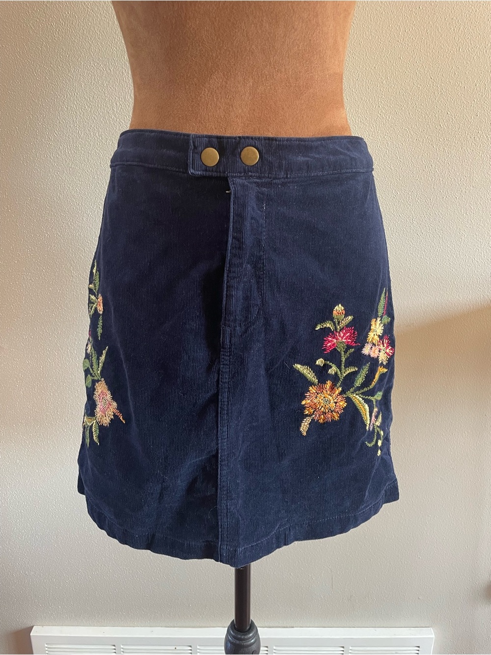 Mossimo Supply Co. Navy Corduroy Mini Skirt with Floral Embroidery